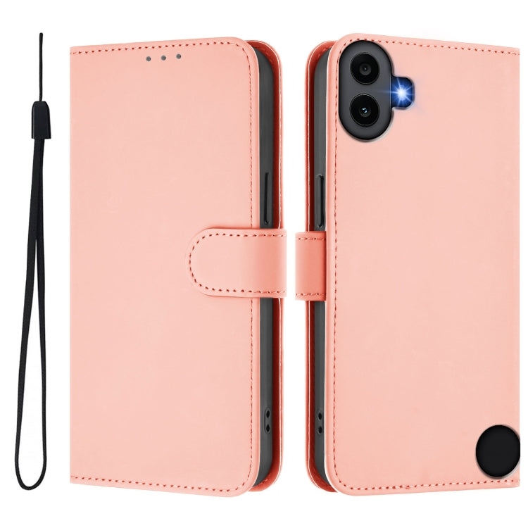 For Nothing CMF Phone 1 Skin Feel Solid Color Leather Phone Case with Lanyard(Pink) - Nothing Cases by buy2fix | Online Shopping UK | buy2fix