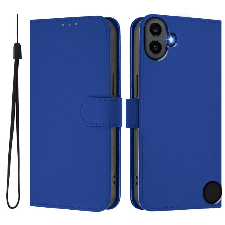 For Nothing CMF Phone 1 Skin Feel Solid Color Leather Phone Case with Lanyard(Dark Blue) - More Brand by buy2fix | Online Shopping UK | buy2fix