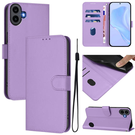 For Nothing CMF Phone 1 Skin Feel Solid Color Leather Phone Case with Lanyard(Lavender Purple)