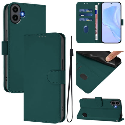 For Nothing CMF Phone 1 Skin Feel Solid Color Leather Phone Case with Lanyard(Dark Green) - Nothing Cases by buy2fix | Online Shopping UK | buy2fix
