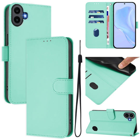 For Nothing CMF Phone 1 Skin Feel Solid Color Leather Phone Case with Lanyard(Mint Green)