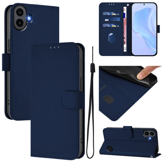 For Nothing CMF Phone 1 Skin Feel Solid Color Leather Phone Case with Lanyard(Navy Blue)
