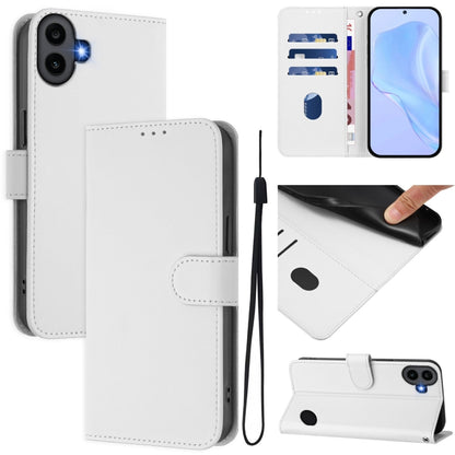 For Nothing CMF Phone 1 Skin Feel Solid Color Leather Phone Case with Lanyard(White) - Nothing Cases by buy2fix | Online Shopping UK | buy2fix