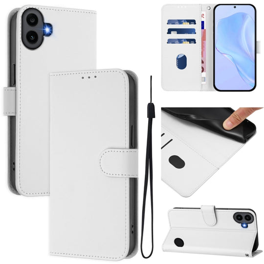 For Nothing CMF Phone 1 Skin Feel Solid Color Leather Phone Case with Lanyard(White)