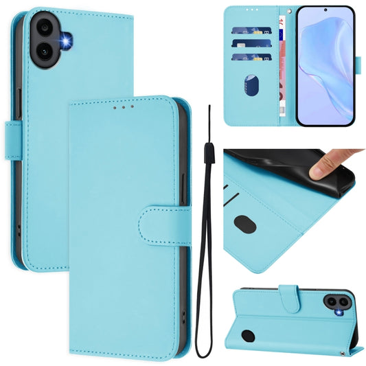 For Nothing CMF Phone 1 Skin Feel Solid Color Leather Phone Case with Lanyard(Sky Blue) - Nothing Cases by buy2fix | Online Shopping UK | buy2fix