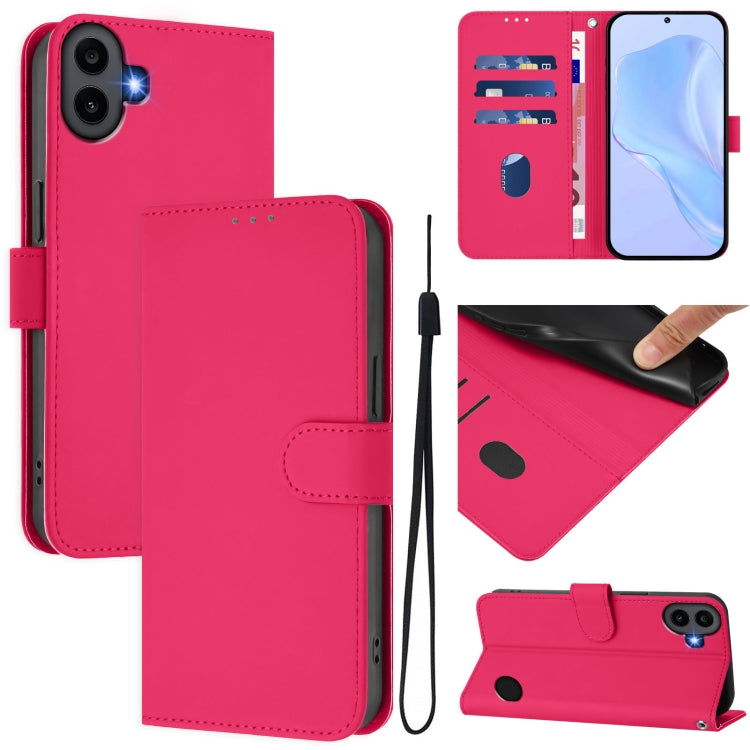 For Nothing CMF Phone 1 Skin Feel Solid Color Leather Phone Case with Lanyard(Rose Red) - Nothing Cases by buy2fix | Online Shopping UK | buy2fix