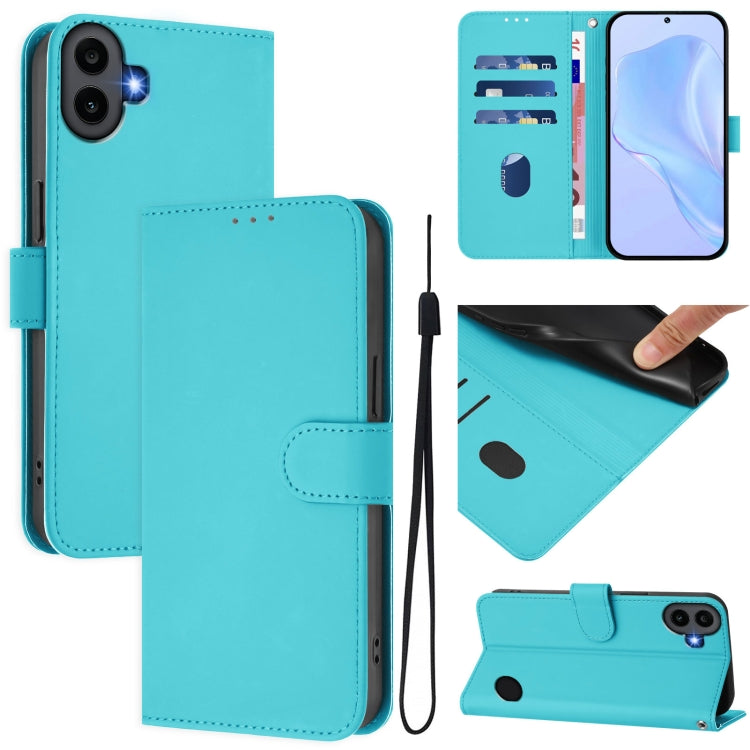 For Nothing CMF Phone 1 Skin Feel Solid Color Leather Phone Case with Lanyard(Lake Blue) - Nothing Cases by buy2fix | Online Shopping UK | buy2fix