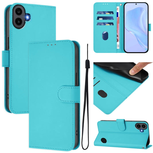 For Nothing CMF Phone 1 Skin Feel Solid Color Leather Phone Case with Lanyard(Lake Blue) - Nothing Cases by buy2fix | Online Shopping UK | buy2fix