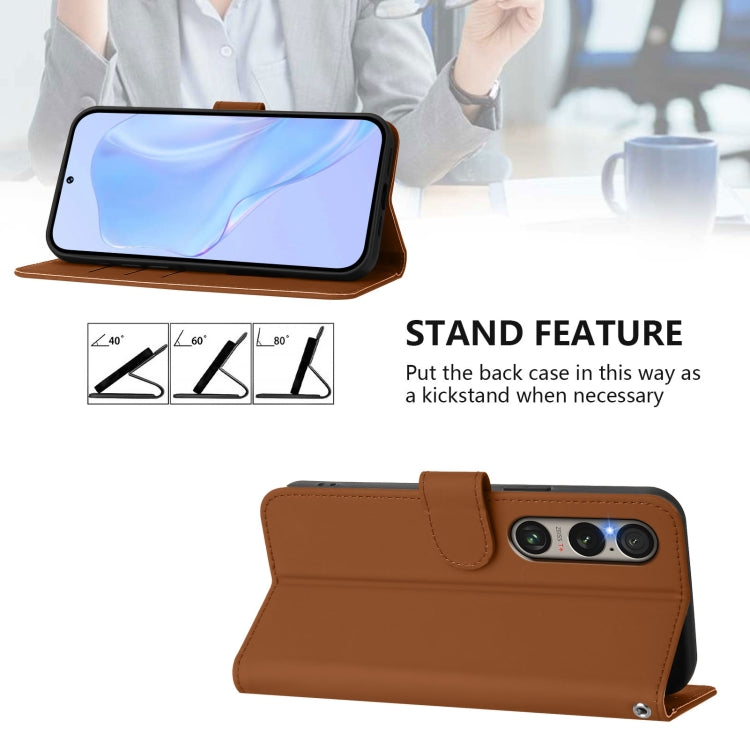 For Sony Xperia 1 VI 2024 Skin Feel Solid Color Leather Phone Case with Lanyard(Brown) by buy2fix