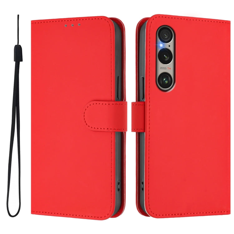 For Sony Xperia 1 VI 2024 Skin Feel Solid Color Leather Phone Case with Lanyard(Red) - Sony Cases by buy2fix | Online Shopping UK | buy2fix