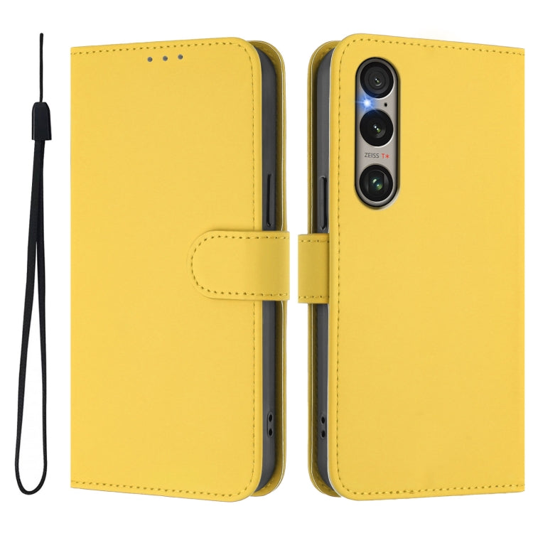 For Sony Xperia 1 VI 2024 Skin Feel Solid Color Leather Phone Case with Lanyard(Lemon Yellow) - Sony Cases by buy2fix | Online Shopping UK | buy2fix