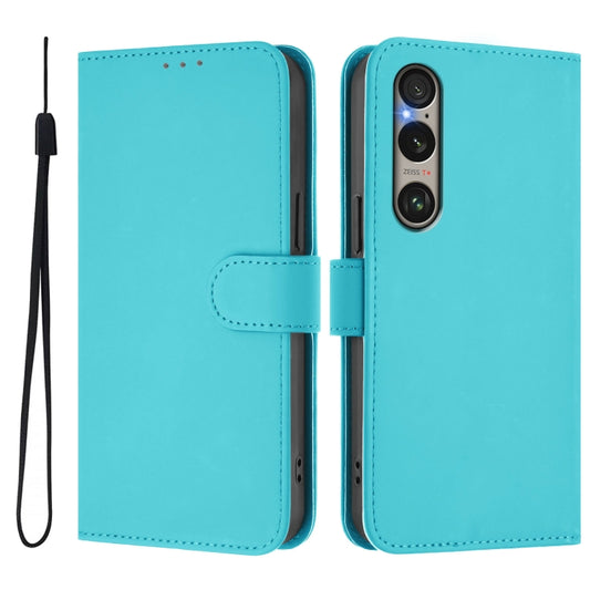 For Sony Xperia 1 VI 2024 Skin Feel Solid Color Leather Phone Case with Lanyard(Lake Blue) by buy2fix