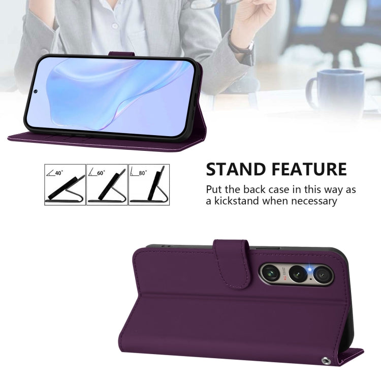 For Sony Xperia 1 VI 2024 Skin Feel Solid Color Leather Phone Case with Lanyard(Violet) - Sony Cases by buy2fix | Online Shopping UK | buy2fix