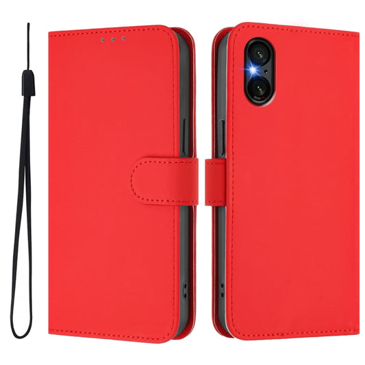 For Sony Xperia 5 VI 2024 Skin Feel Solid Color Leather Phone Case with Lanyard(Red) by buy2fix