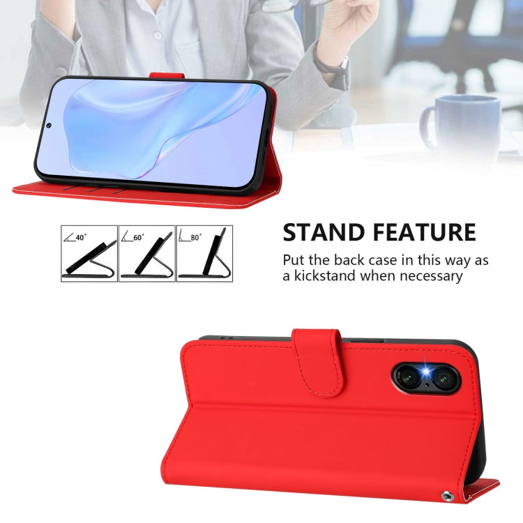 For Sony Xperia 5 VI 2024 Skin Feel Solid Color Leather Phone Case with Lanyard(Red) - Sony Cases by buy2fix | Online Shopping UK | buy2fix