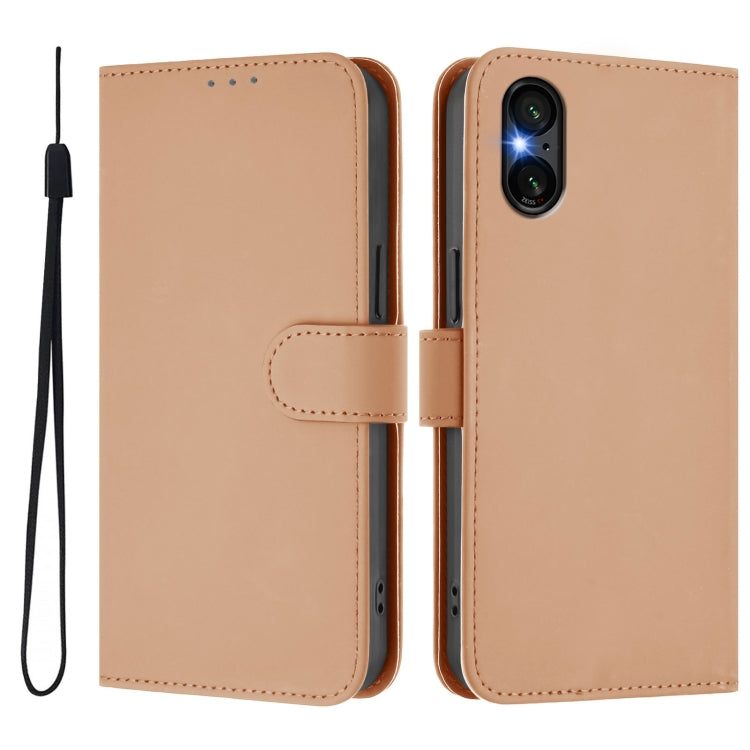 For Sony Xperia 5 VI 2024 Skin Feel Solid Color Leather Phone Case with Lanyard(Nude) by buy2fix