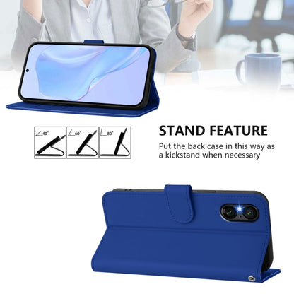 For Sony Xperia 5 VI 2024 Skin Feel Solid Color Leather Phone Case with Lanyard(Dark Blue) - Sony Cases by buy2fix | Online Shopping UK | buy2fix