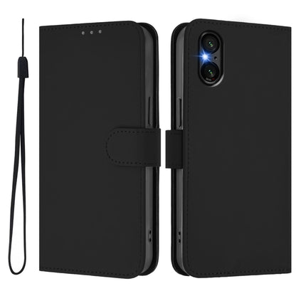 For Sony Xperia 5 VI 2024 Skin Feel Solid Color Leather Phone Case with Lanyard(Black) - Sony Cases by buy2fix | Online Shopping UK | buy2fix