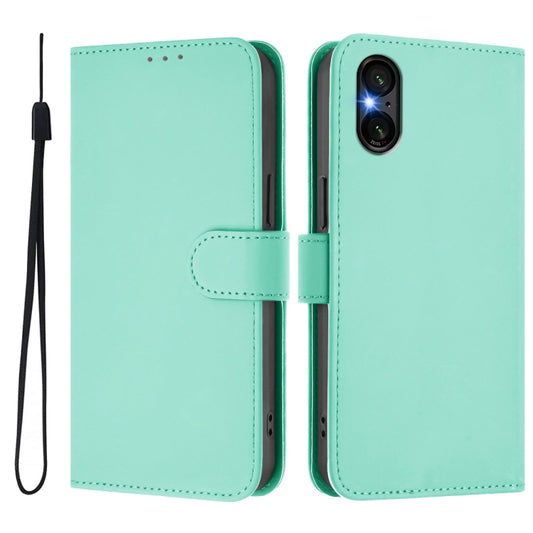 For Sony Xperia 5 VI 2024 Skin Feel Solid Color Leather Phone Case with Lanyard(Mint Green) by buy2fix