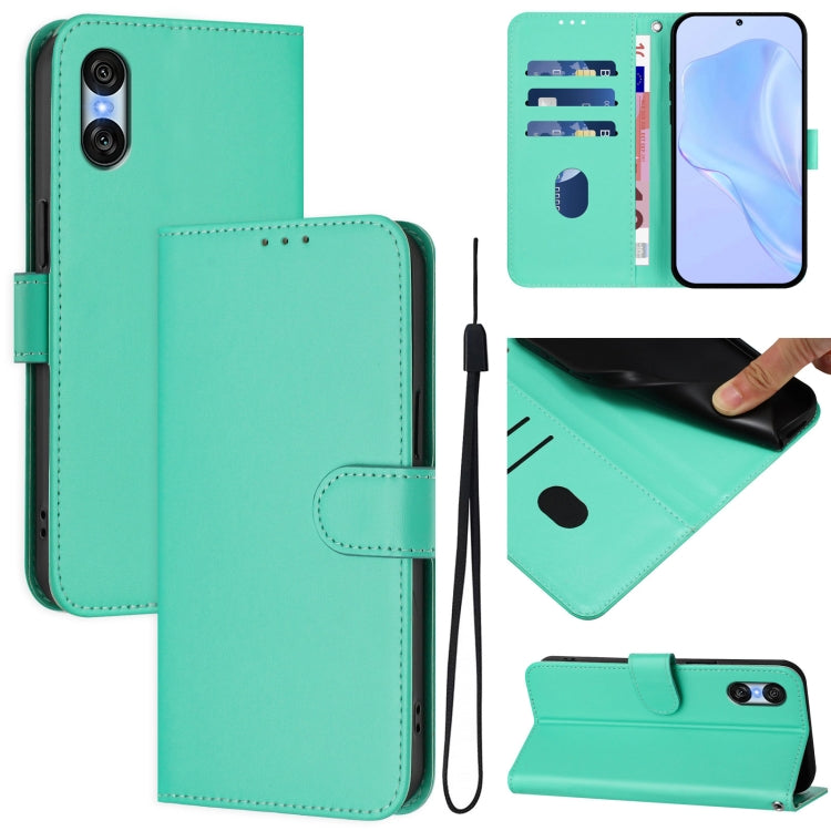 For Sony Xperia 10 VI 2024 Skin Feel Solid Color Leather Phone Case with Lanyard(Green) - Sony Cases by buy2fix | Online Shopping UK | buy2fix