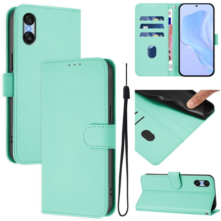 For Sony Xperia 10 VI 2024 Skin Feel Solid Color Leather Phone Case with Lanyard(Mint Green) - Sony Cases by buy2fix | Online Shopping UK | buy2fix