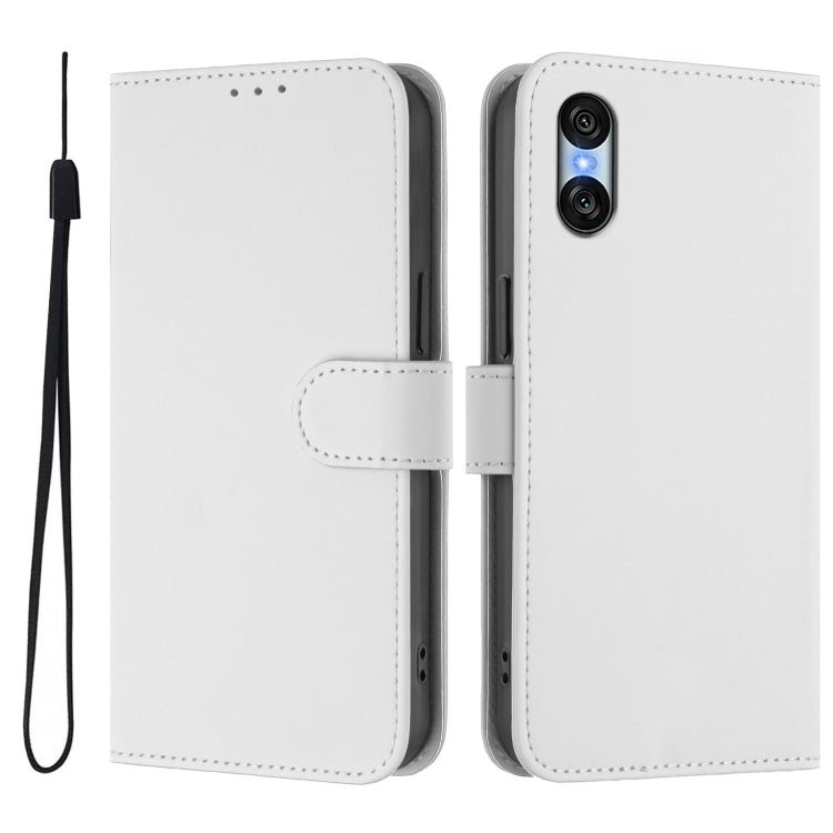 For Sony Xperia 10 VI 2024 Skin Feel Solid Color Leather Phone Case with Lanyard(White) - Sony Cases by buy2fix | Online Shopping UK | buy2fix