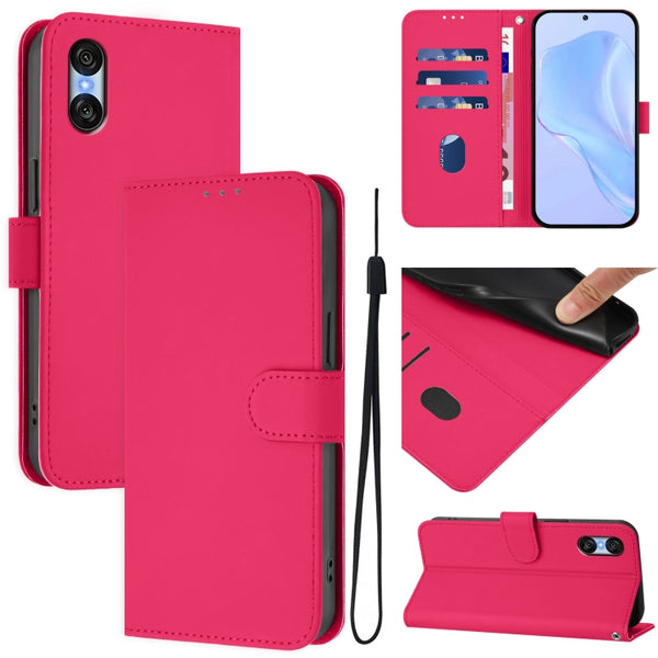 For Sony Xperia 10 VI 2024 Skin Feel Solid Color Leather Phone Case with Lanyard(Rose Red) by buy2fix