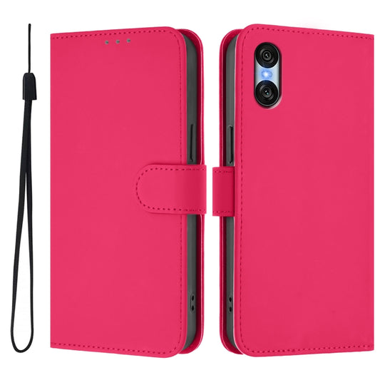 For Sony Xperia 10 VI 2024 Skin Feel Solid Color Leather Phone Case with Lanyard(Rose Red) by buy2fix