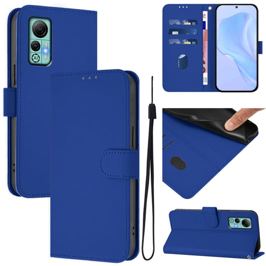 For Ulefone Note 14 Skin Feel Solid Color Leather Phone Case with Lanyard(Dark Blue) by buy2fix