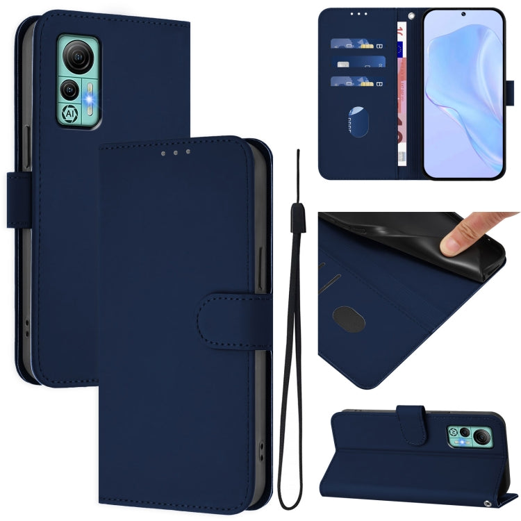 For Ulefone Note 14 Skin Feel Solid Color Leather Phone Case with Lanyard(Navy Blue) by buy2fix