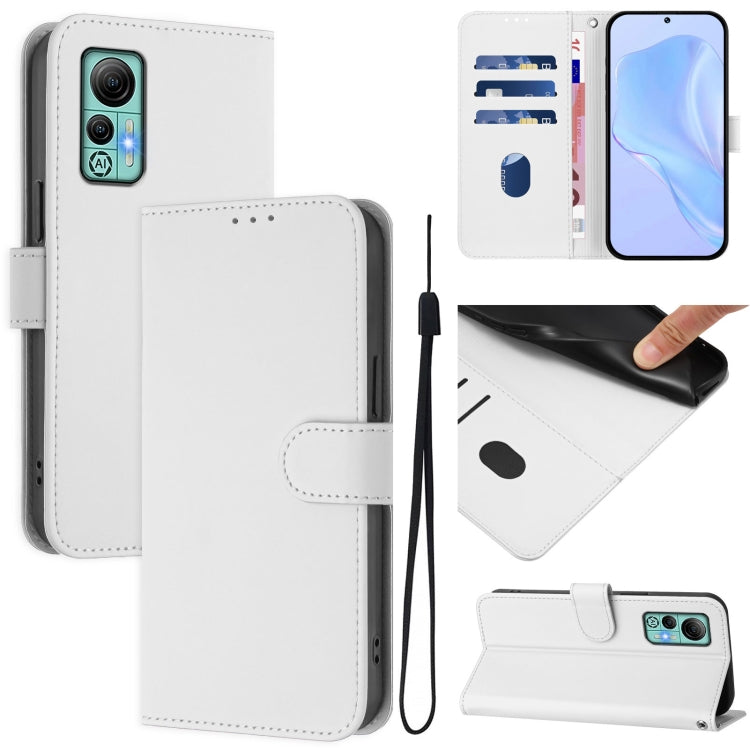 For Ulefone Note 14 Skin Feel Solid Color Leather Phone Case with Lanyard(White) by buy2fix