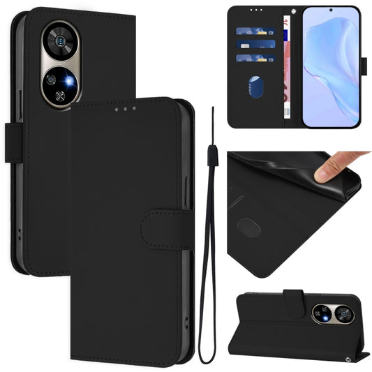 For Ulefone Note 17 Pro Skin Feel Solid Color Leather Phone Case with Lanyard(Black) by buy2fix