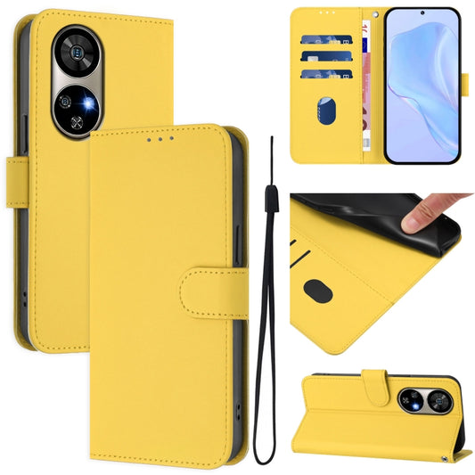 For Ulefone Note 17 Pro Skin Feel Solid Color Leather Phone Case with Lanyard(Lemon Yellow) by buy2fix