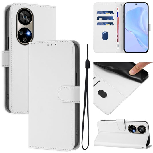 For Ulefone Note 17 Pro Skin Feel Solid Color Leather Phone Case with Lanyard(White) by buy2fix