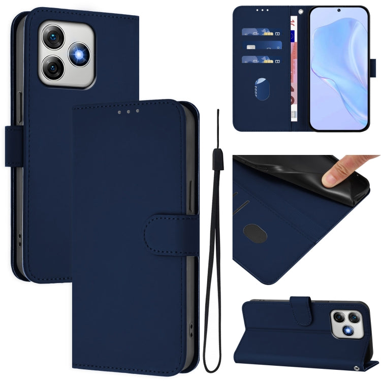 For Ulefone Note 18 Ultra Skin Feel Solid Color Leather Phone Case with Lanyard(Navy Blue) by buy2fix