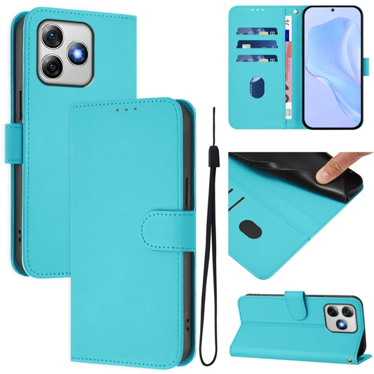 For Ulefone Note 18 Ultra Skin Feel Solid Color Leather Phone Case with Lanyard(Lake Blue) by buy2fix