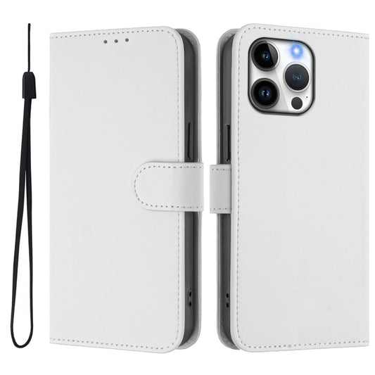 For iPhone 16 Pro Max Skin Feel Solid Color Leather Phone Case with Lanyard(White) by buy2fix
