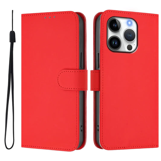 For iPhone 16 Pro Skin Feel Solid Color Leather Phone Case with Lanyard(Red) by buy2fix