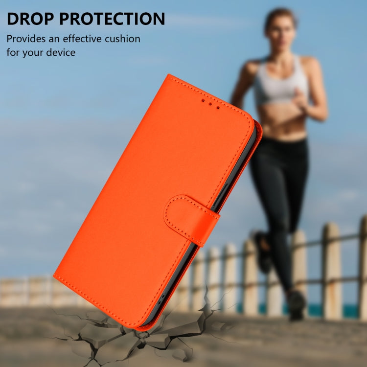 For iPhone 16 Pro Skin Feel Solid Color Leather Phone Case with Lanyard(Orange) - iPhone 16 Pro Cases by buy2fix | Online Shopping UK | buy2fix