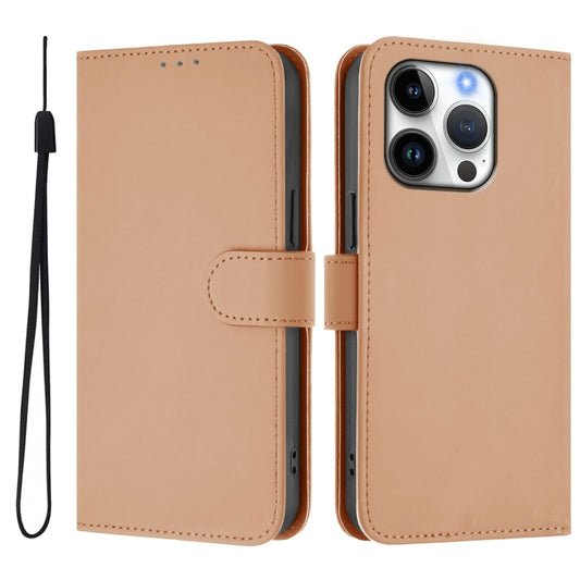 For iPhone 16 Pro Skin Feel Solid Color Leather Phone Case with Lanyard(Nude) by buy2fix
