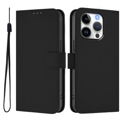 For iPhone 16 Pro Skin Feel Solid Color Leather Phone Case with Lanyard(Black) - iPhone 16 Pro Cases by buy2fix | Online Shopping UK | buy2fix