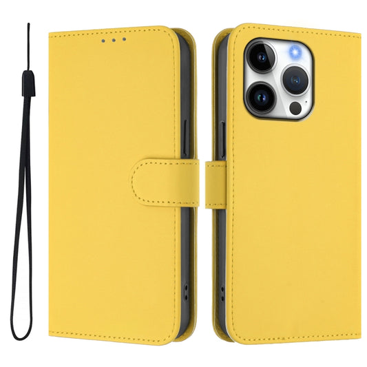 For iPhone 16 Pro Skin Feel Solid Color Leather Phone Case with Lanyard(Lemon Yellow) by buy2fix