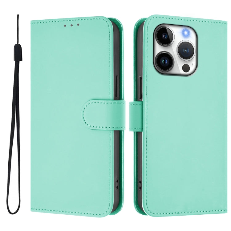 For iPhone 16 Pro Skin Feel Solid Color Leather Phone Case with Lanyard(Mint Green) - iPhone 16 Pro Cases by buy2fix | Online Shopping UK | buy2fix