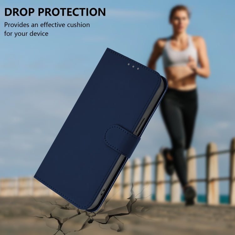 For iPhone 16 Pro Skin Feel Solid Color Leather Phone Case with Lanyard(Navy Blue) - iPhone 16 Pro Cases by buy2fix | Online Shopping UK | buy2fix