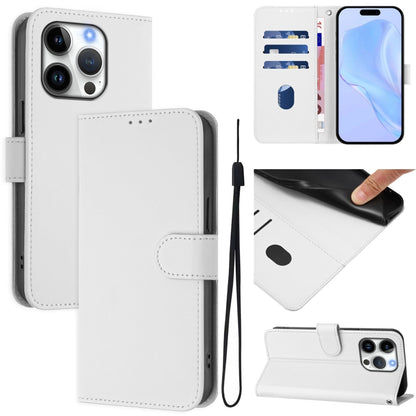 For iPhone 16 Pro Skin Feel Solid Color Leather Phone Case with Lanyard(White) - iPhone 16 Pro Cases by buy2fix | Online Shopping UK | buy2fix