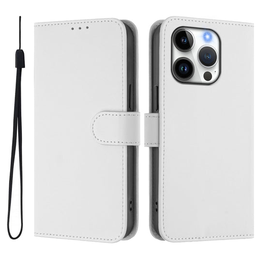 For iPhone 16 Pro Skin Feel Solid Color Leather Phone Case with Lanyard(White) by buy2fix