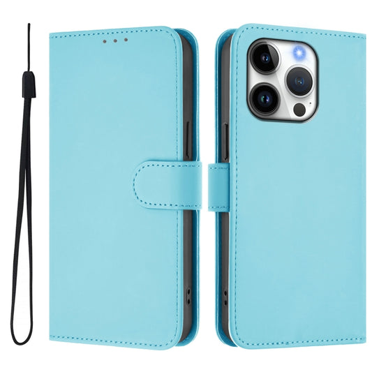 For iPhone 16 Pro Skin Feel Solid Color Leather Phone Case with Lanyard(Sky Blue) by buy2fix