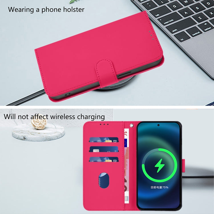 For iPhone 16 Pro Skin Feel Solid Color Leather Phone Case with Lanyard(Rose Red) - iPhone 16 Pro Cases by buy2fix | Online Shopping UK | buy2fix