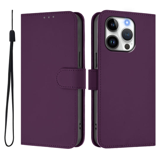For iPhone 16 Pro Skin Feel Solid Color Leather Phone Case with Lanyard(Violet) by buy2fix