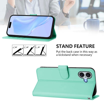 For iPhone 16 Plus Skin Feel Solid Color Leather Phone Case with Lanyard(Mint Green) - iPhone 16 Plus Cases by buy2fix | Online Shopping UK | buy2fix